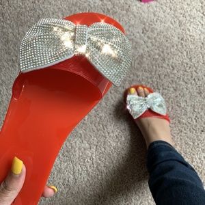 Red Rhinestone Bow Sandals